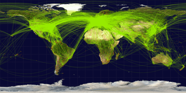 Carte des itinéraires aériens mondiaux